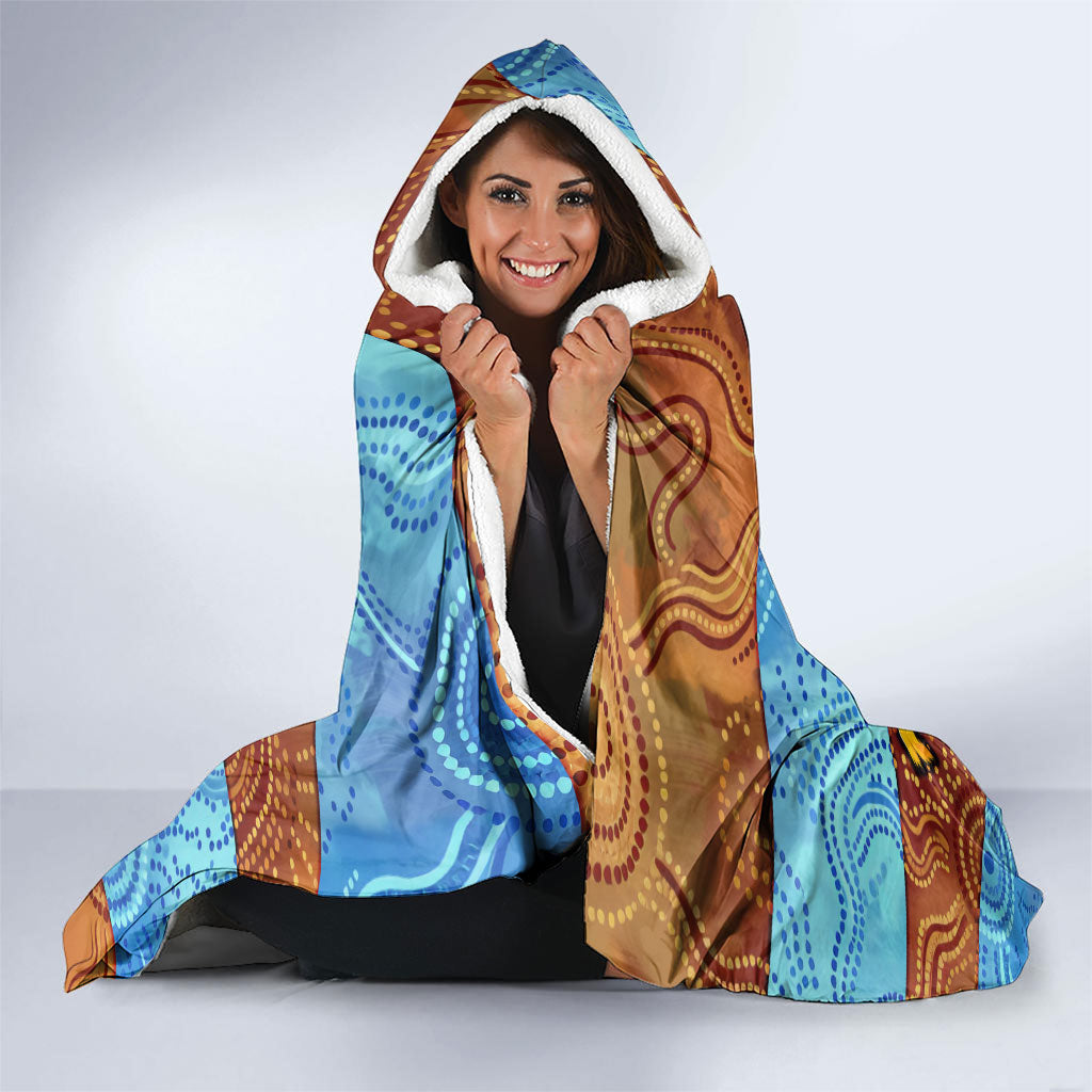 Personalised Australian Oztag Kangaroo Mascot Hooded Blanket Indigenous Dot Art Style Aboriginal Culture