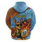 Personalised Australian Oztag Kangaroo Mascot Hoodie Indigenous Dot Art Style Aboriginal Culture