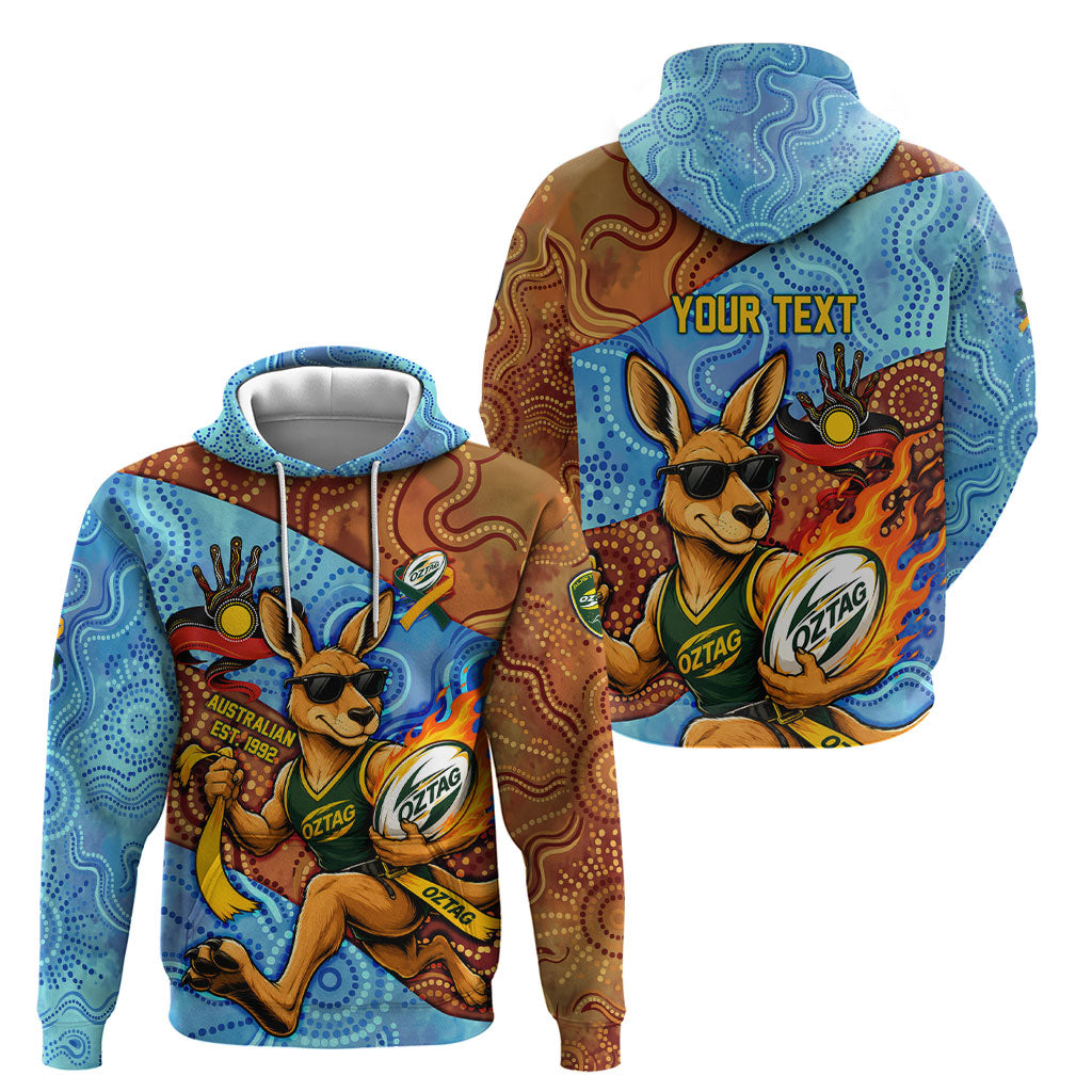 Personalised Australian Oztag Kangaroo Mascot Hoodie Indigenous Dot Art Style Aboriginal Culture