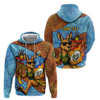 Personalised Australian Oztag Kangaroo Mascot Hoodie Indigenous Dot Art Style Aboriginal Culture