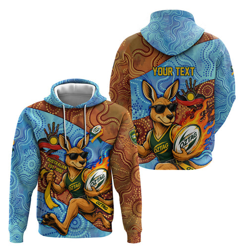 Personalised Australian Oztag Kangaroo Mascot Hoodie Indigenous Dot Art Style Aboriginal Culture