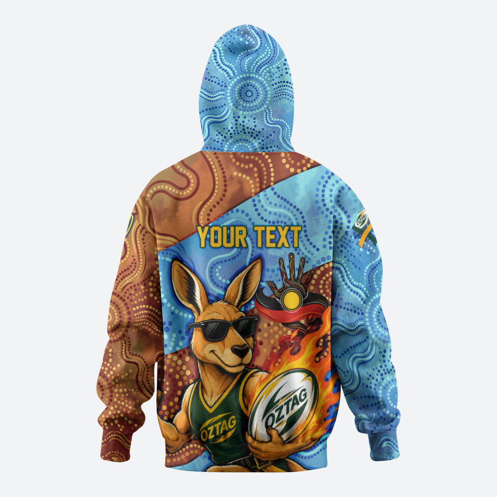 Personalised Australian Oztag Kangaroo Mascot Hoodie Indigenous Dot Art Style Aboriginal Culture