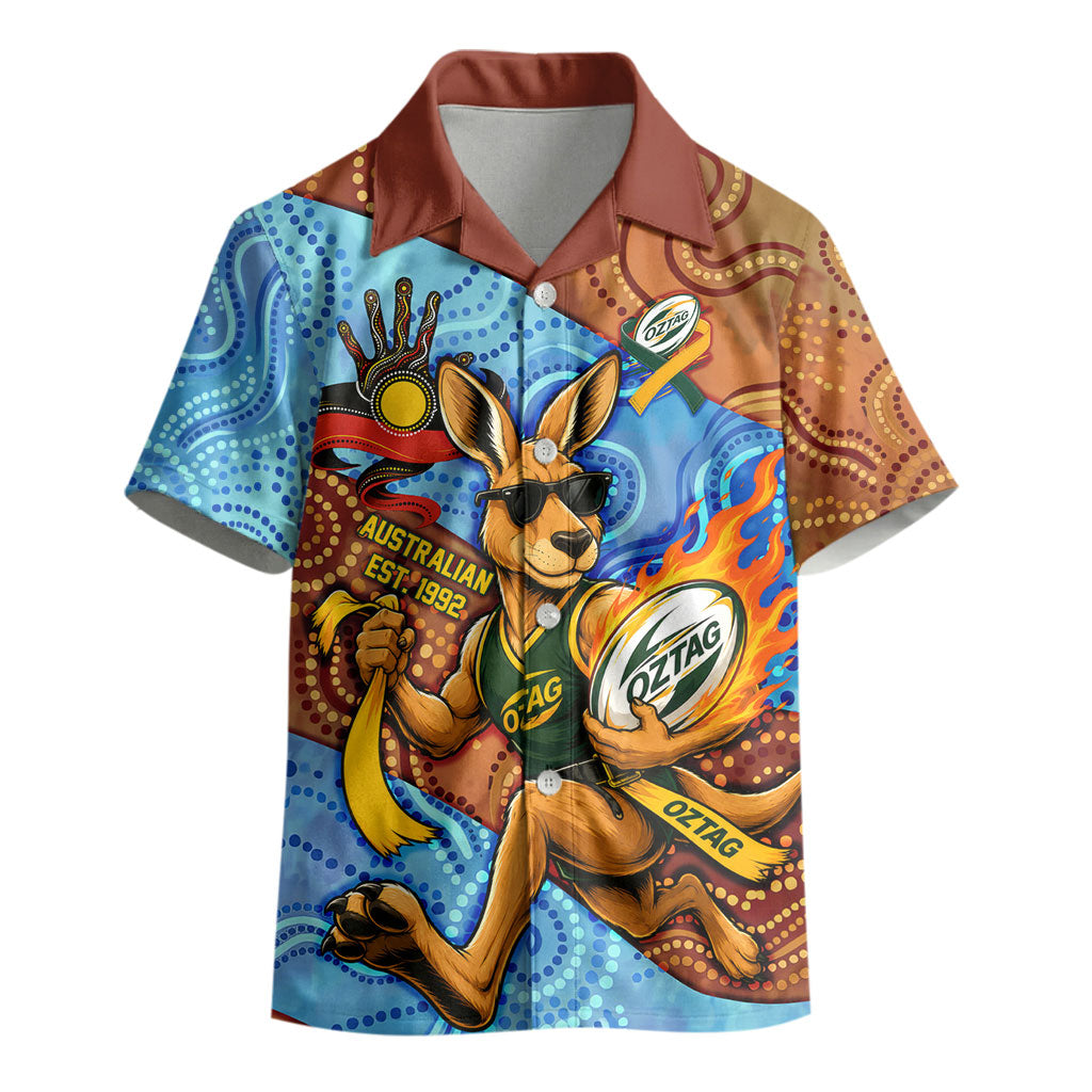 Personalised Australian Oztag Kangaroo Mascot Kid Hawaiian Shirt Indigenous Dot Art Style Aboriginal Culture