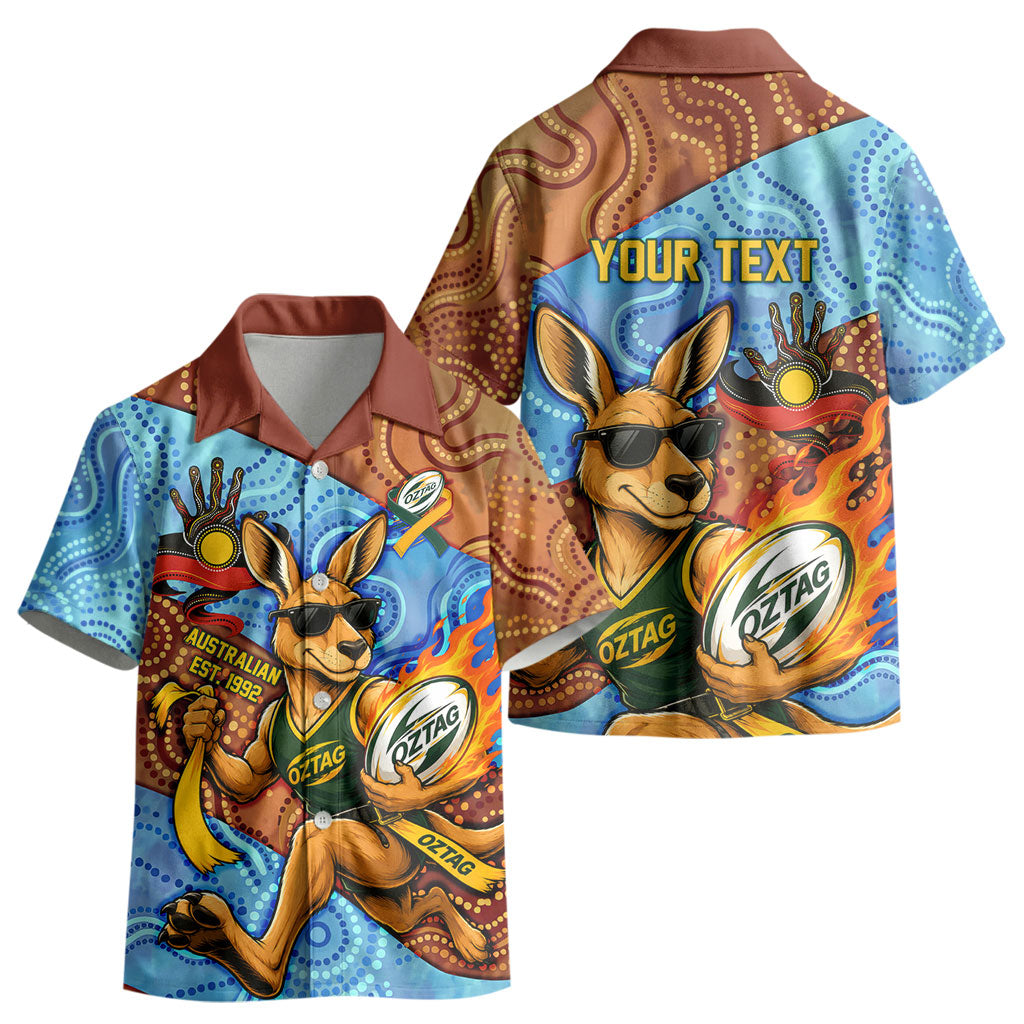 Personalised Australian Oztag Kangaroo Mascot Kid Hawaiian Shirt Indigenous Dot Art Style Aboriginal Culture