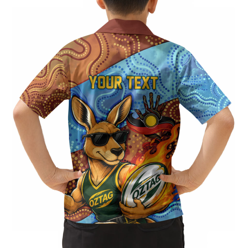 Personalised Australian Oztag Kangaroo Mascot Kid Hawaiian Shirt Indigenous Dot Art Style Aboriginal Culture