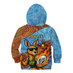 Personalised Australian Oztag Kangaroo Mascot Kid Hoodie Indigenous Dot Art Style Aboriginal Culture