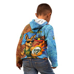 Personalised Australian Oztag Kangaroo Mascot Kid Hoodie Indigenous Dot Art Style Aboriginal Culture