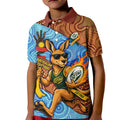 Personalised Australian Oztag Kangaroo Mascot Kid Polo Shirt Indigenous Dot Art Style Aboriginal Culture