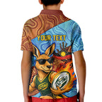 Personalised Australian Oztag Kangaroo Mascot Kid Polo Shirt Indigenous Dot Art Style Aboriginal Culture