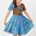 Personalised Australian Oztag Kangaroo Mascot Kid Short Sleeve Dress Indigenous Dot Art Style Aboriginal Culture