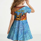 Personalised Australian Oztag Kangaroo Mascot Kid Short Sleeve Dress Indigenous Dot Art Style Aboriginal Culture