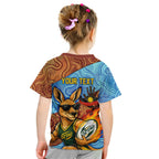 Personalised Australian Oztag Kangaroo Mascot Kid T Shirt Indigenous Dot Art Style Aboriginal Culture