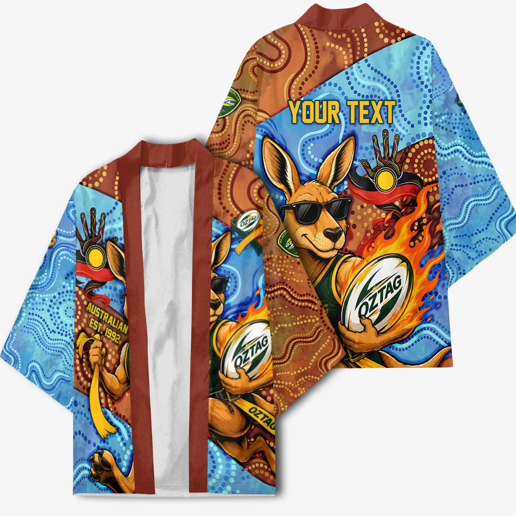 Personalised Australian Oztag Kangaroo Mascot Kimono Indigenous Dot Art Style Aboriginal Culture