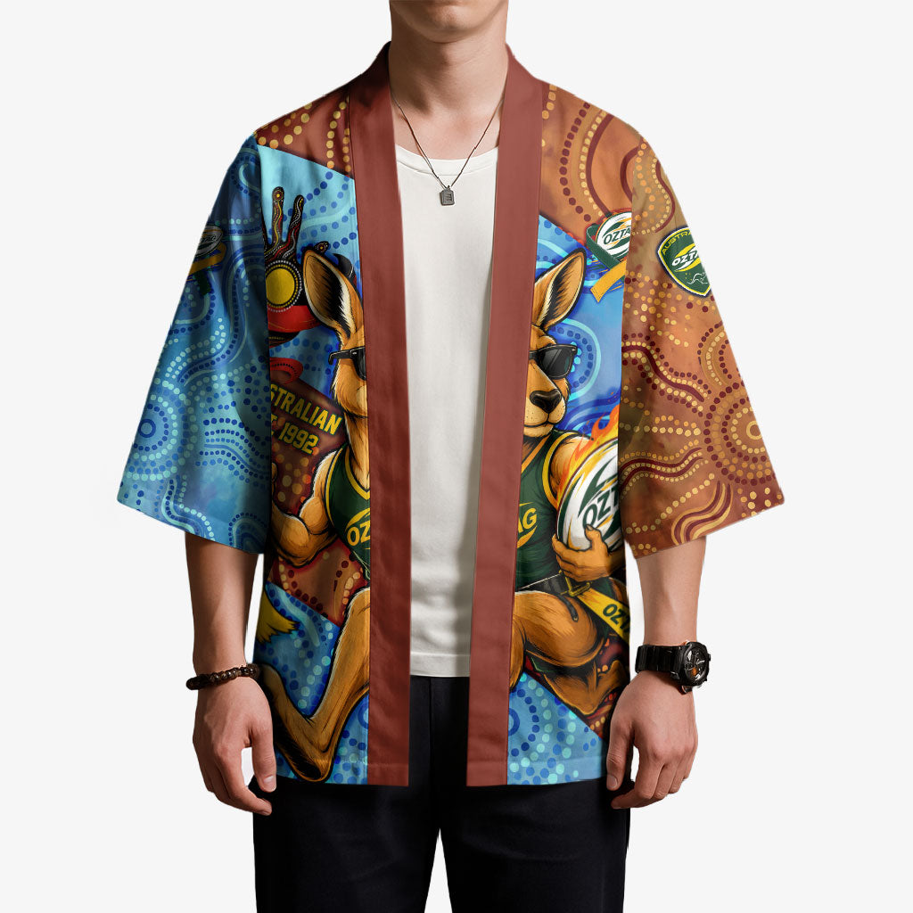 Personalised Australian Oztag Kangaroo Mascot Kimono Indigenous Dot Art Style Aboriginal Culture