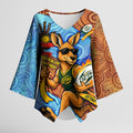 Personalised Australian Oztag Kangaroo Mascot Kimono Sleeve Blouse Indigenous Dot Art Style Aboriginal Culture