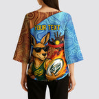 Personalised Australian Oztag Kangaroo Mascot Kimono Sleeve Blouse Indigenous Dot Art Style Aboriginal Culture