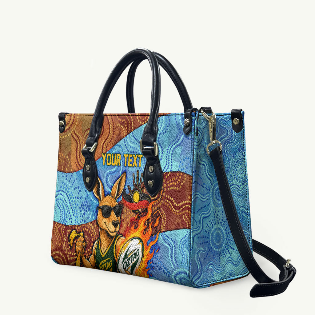 Personalised Australian Oztag Kangaroo Mascot Leather Bag Indigenous Dot Art Style Aboriginal Culture