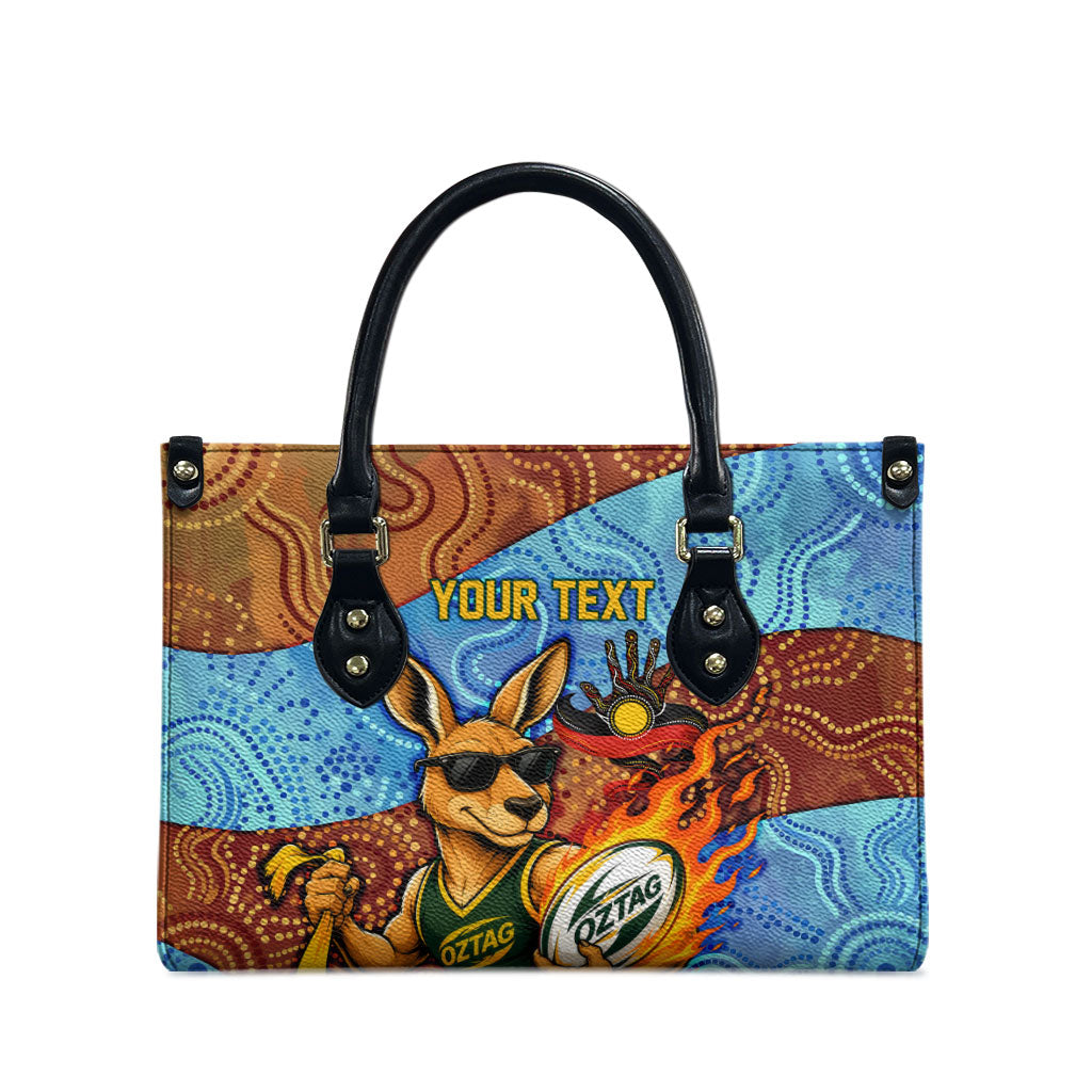 Personalised Australian Oztag Kangaroo Mascot Leather Bag Indigenous Dot Art Style Aboriginal Culture