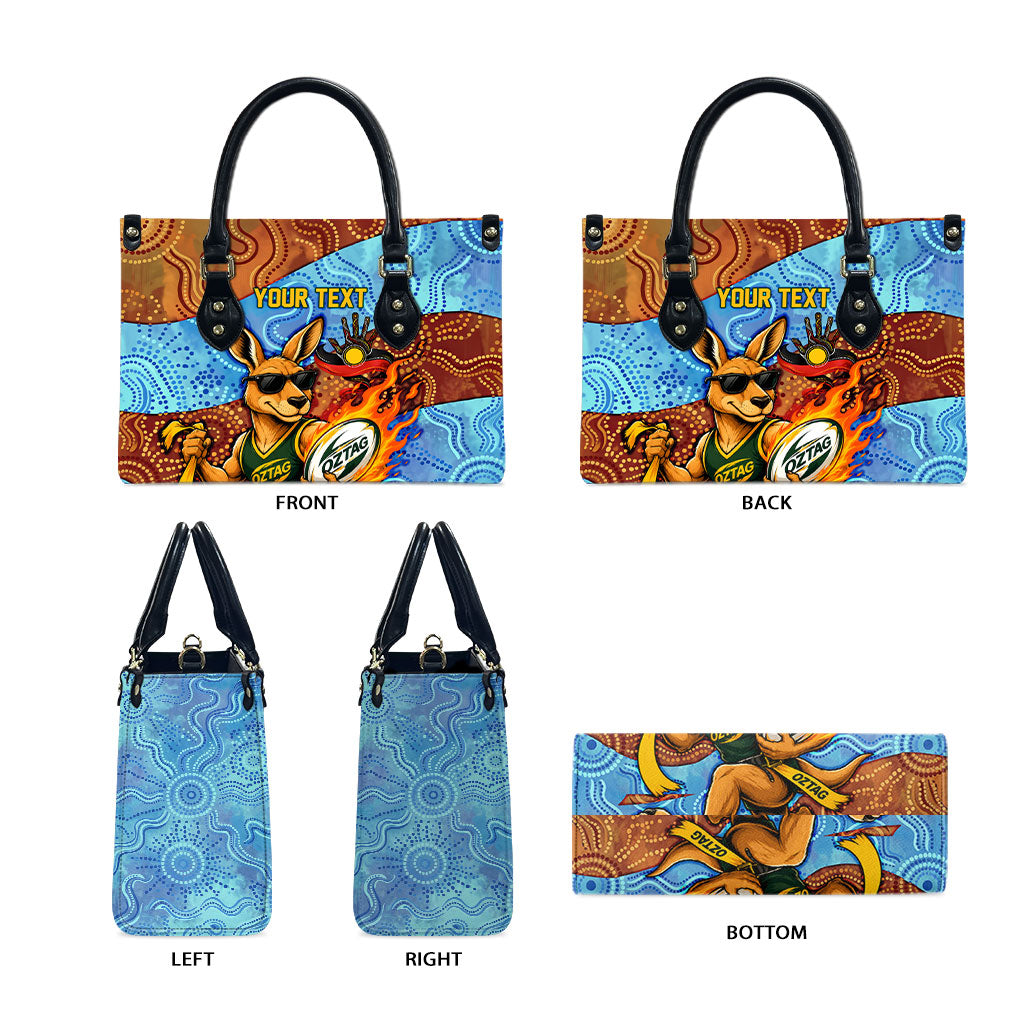 Personalised Australian Oztag Kangaroo Mascot Leather Bag Indigenous Dot Art Style Aboriginal Culture