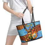 Personalised Australian Oztag Kangaroo Mascot Leather Tote Bag Indigenous Dot Art Style Aboriginal Culture