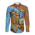 Personalised Australian Oztag Kangaroo Mascot Long Sleeve Button Shirt Indigenous Dot Art Style Aboriginal Culture