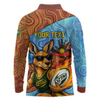 Personalised Australian Oztag Kangaroo Mascot Long Sleeve Polo Shirt Indigenous Dot Art Style Aboriginal Culture
