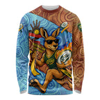 Personalised Australian Oztag Kangaroo Mascot Long Sleeve Shirt Indigenous Dot Art Style Aboriginal Culture