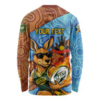 Personalised Australian Oztag Kangaroo Mascot Long Sleeve Shirt Indigenous Dot Art Style Aboriginal Culture
