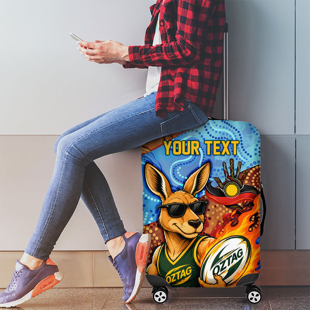 Personalised Australian Oztag Kangaroo Mascot Luggage Cover Indigenous Dot Art Style Aboriginal Culture