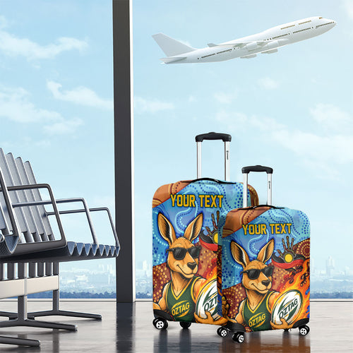 Personalised Australian Oztag Kangaroo Mascot Luggage Cover Indigenous Dot Art Style Aboriginal Culture