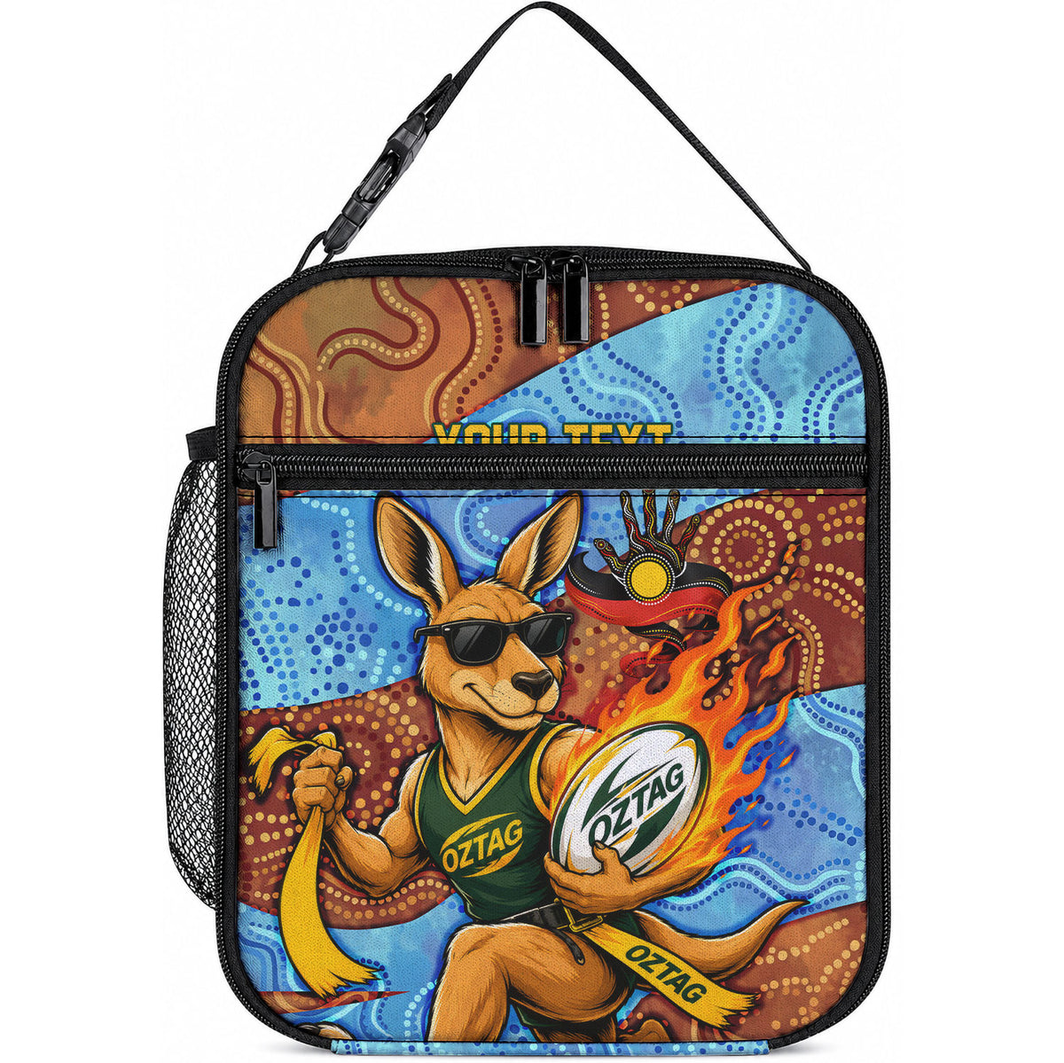 Personalised Australian Oztag Kangaroo Mascot Lunch Bag Indigenous Dot Art Style Aboriginal Culture
