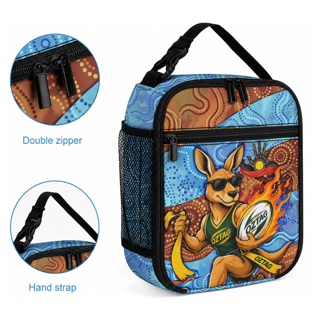 Personalised Australian Oztag Kangaroo Mascot Lunch Bag Indigenous Dot Art Style Aboriginal Culture