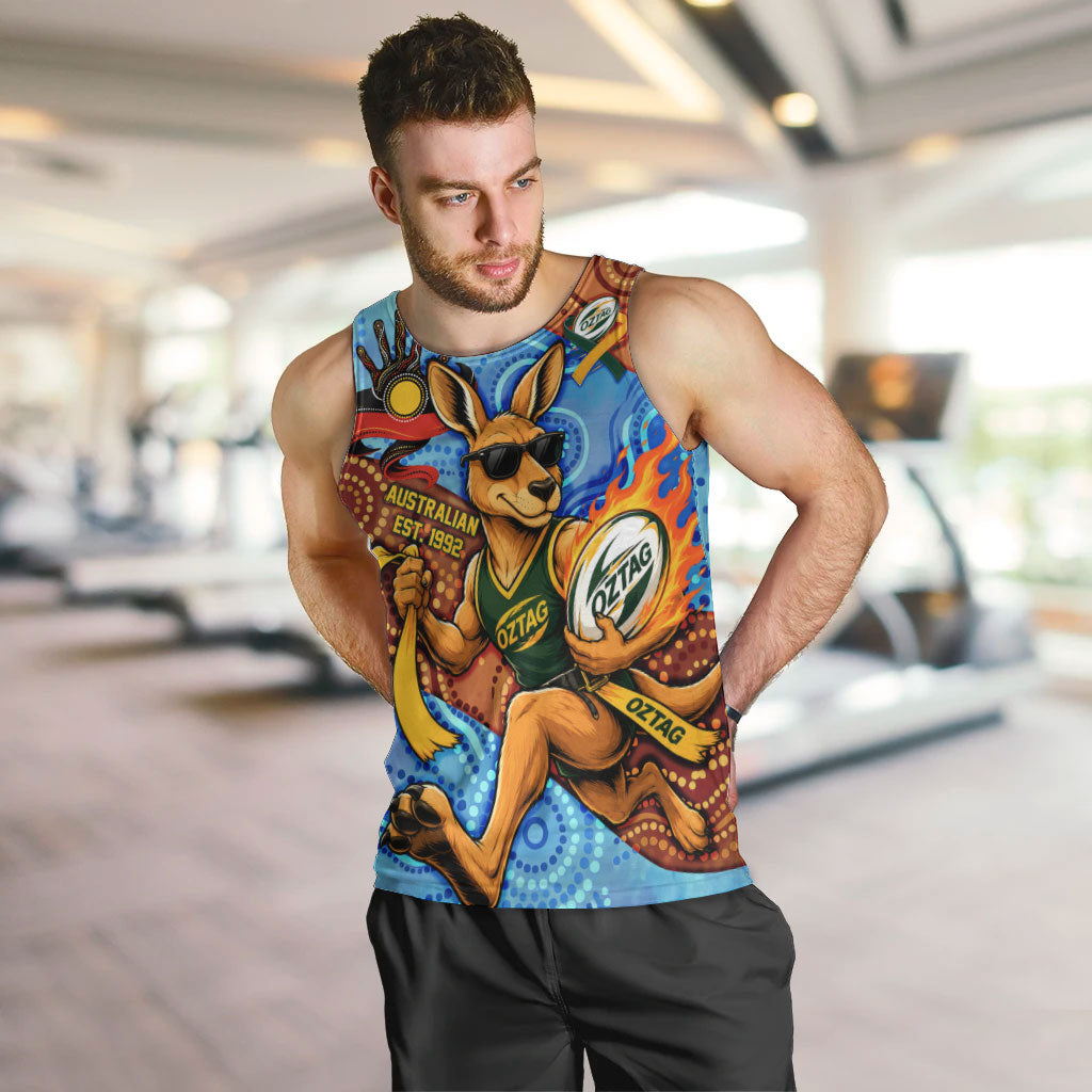 Personalised Australian Oztag Kangaroo Mascot Men Tank Top Indigenous Dot Art Style Aboriginal Culture