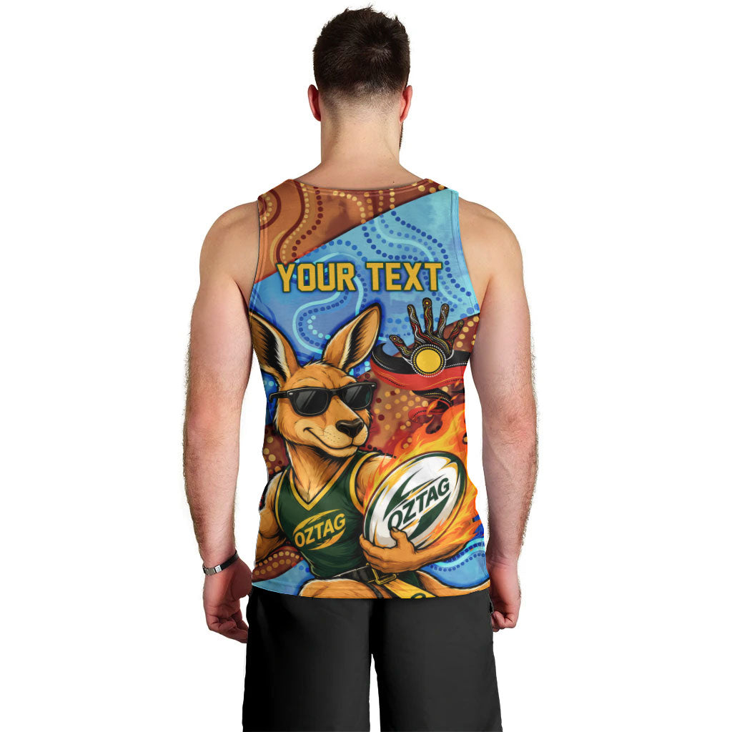 Personalised Australian Oztag Kangaroo Mascot Men Tank Top Indigenous Dot Art Style Aboriginal Culture
