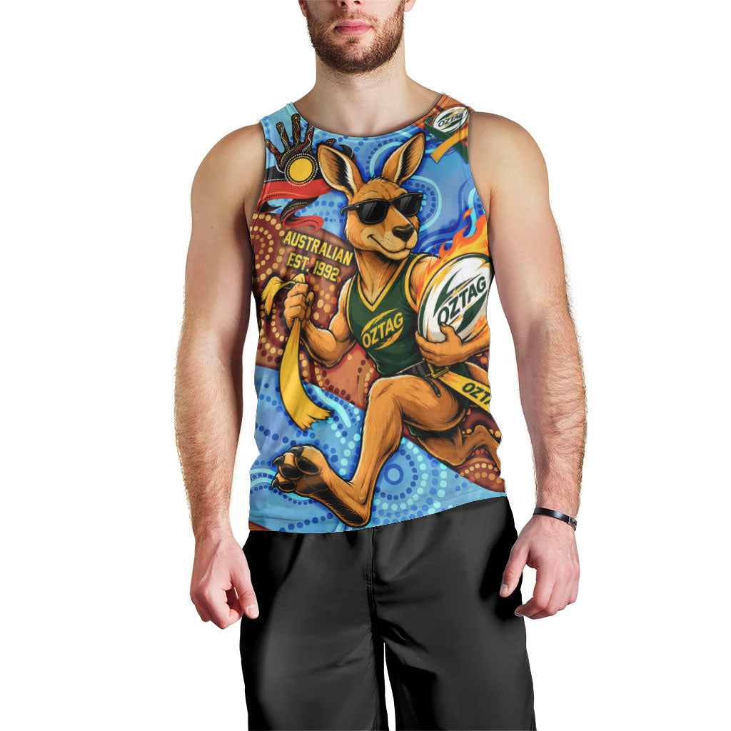Personalised Australian Oztag Kangaroo Mascot Men Tank Top Indigenous Dot Art Style Aboriginal Culture