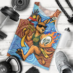 Personalised Australian Oztag Kangaroo Mascot Men Tank Top Indigenous Dot Art Style Aboriginal Culture