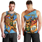 Personalised Australian Oztag Kangaroo Mascot Men Tank Top Indigenous Dot Art Style Aboriginal Culture