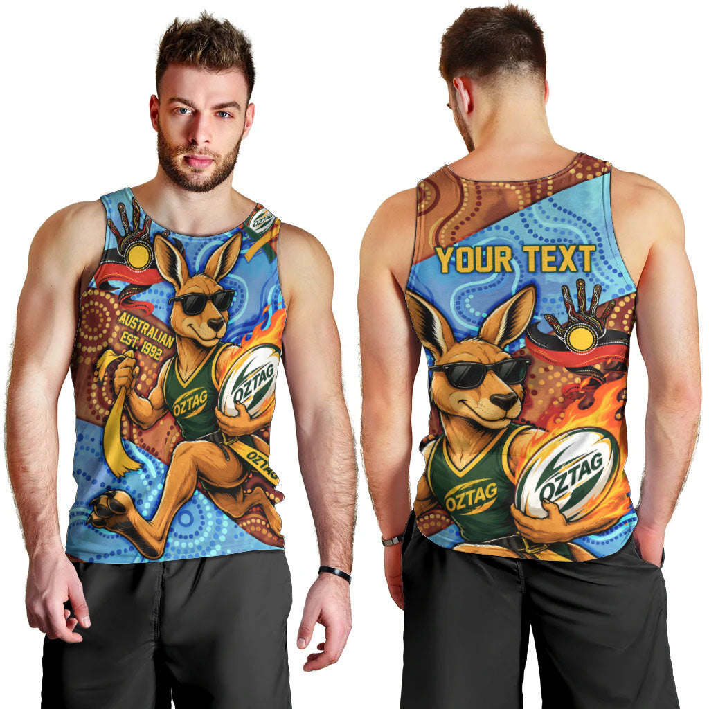 Personalised Australian Oztag Kangaroo Mascot Men Tank Top Indigenous Dot Art Style Aboriginal Culture