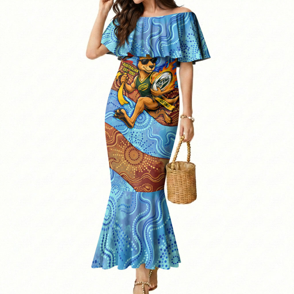 Personalised Australian Oztag Kangaroo Mascot Mermaid Dress Indigenous Dot Art Style Aboriginal Culture