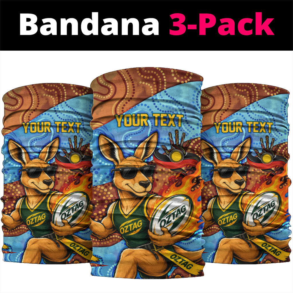 Personalised Australian Oztag Kangaroo Mascot Neck Gaiter Indigenous Dot Art Style Aboriginal Culture