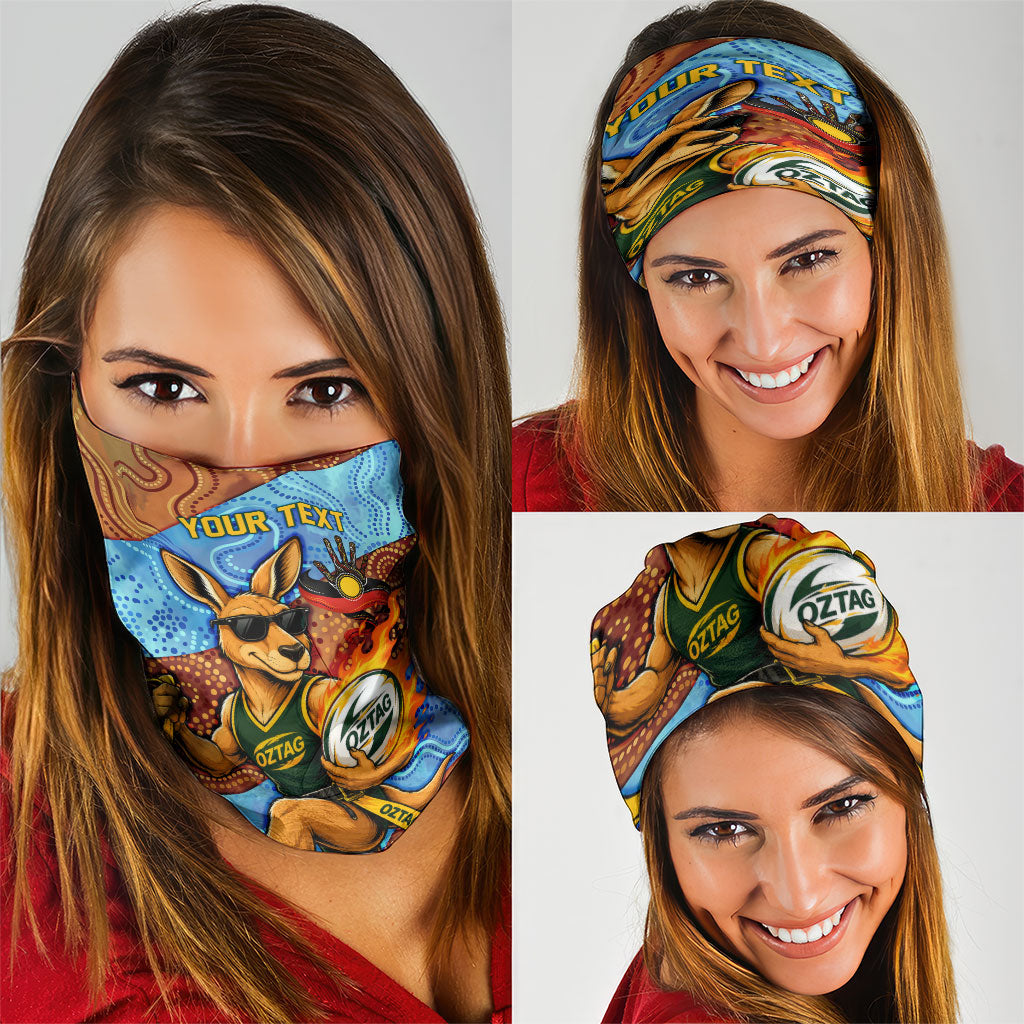 Personalised Australian Oztag Kangaroo Mascot Neck Gaiter Indigenous Dot Art Style Aboriginal Culture