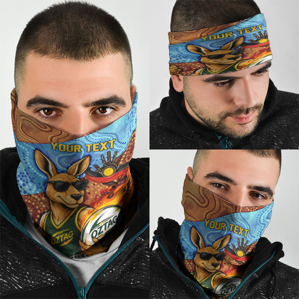 Personalised Australian Oztag Kangaroo Mascot Neck Gaiter Indigenous Dot Art Style Aboriginal Culture
