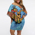 Personalised Australian Oztag Kangaroo Mascot Off Shoulder Short Dress Indigenous Dot Art Style Aboriginal Culture