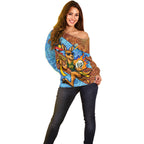 Personalised Australian Oztag Kangaroo Mascot Off Shoulder Sweater Indigenous Dot Art Style Aboriginal Culture