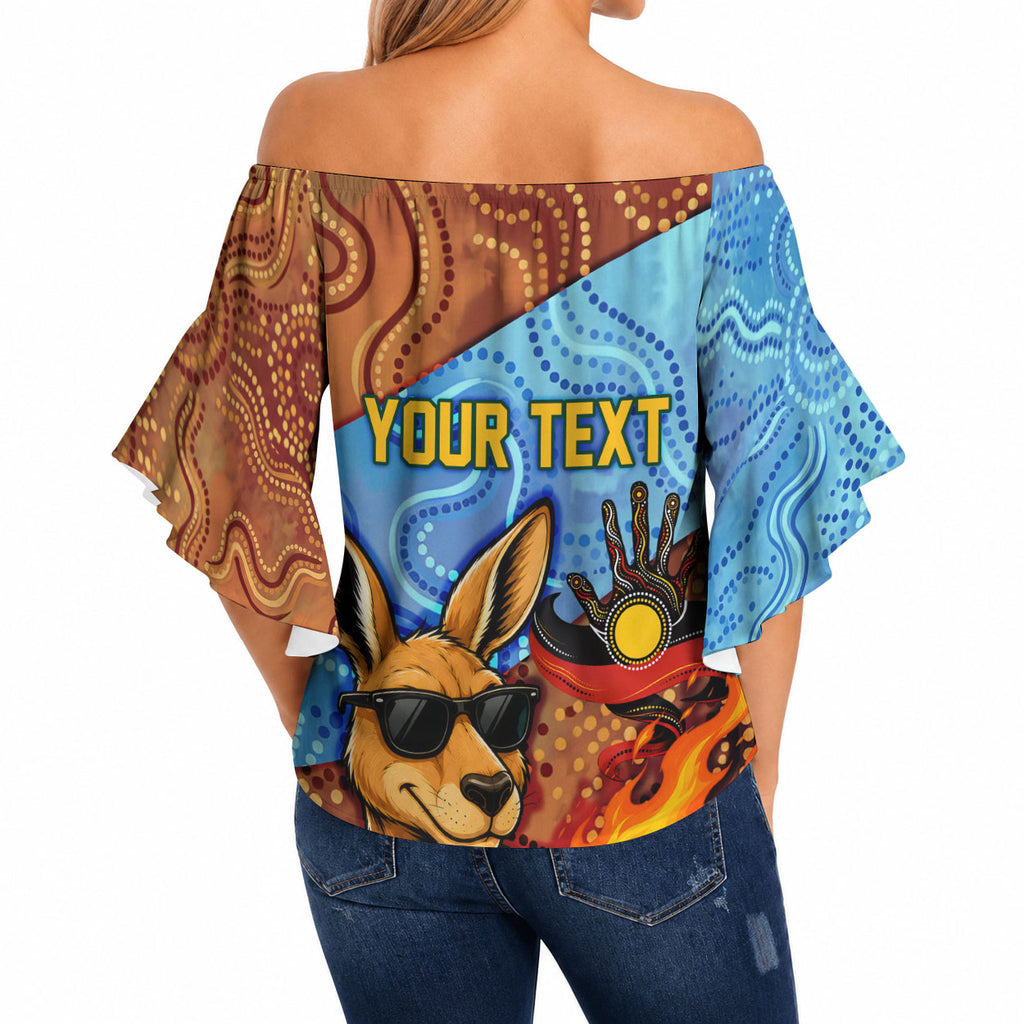 Personalised Australian Oztag Kangaroo Mascot Off Shoulder Wrap Waist Top Indigenous Dot Art Style Aboriginal Culture