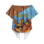 Personalised Australian Oztag Kangaroo Mascot Off Shoulder Wrap Waist Top Indigenous Dot Art Style Aboriginal Culture