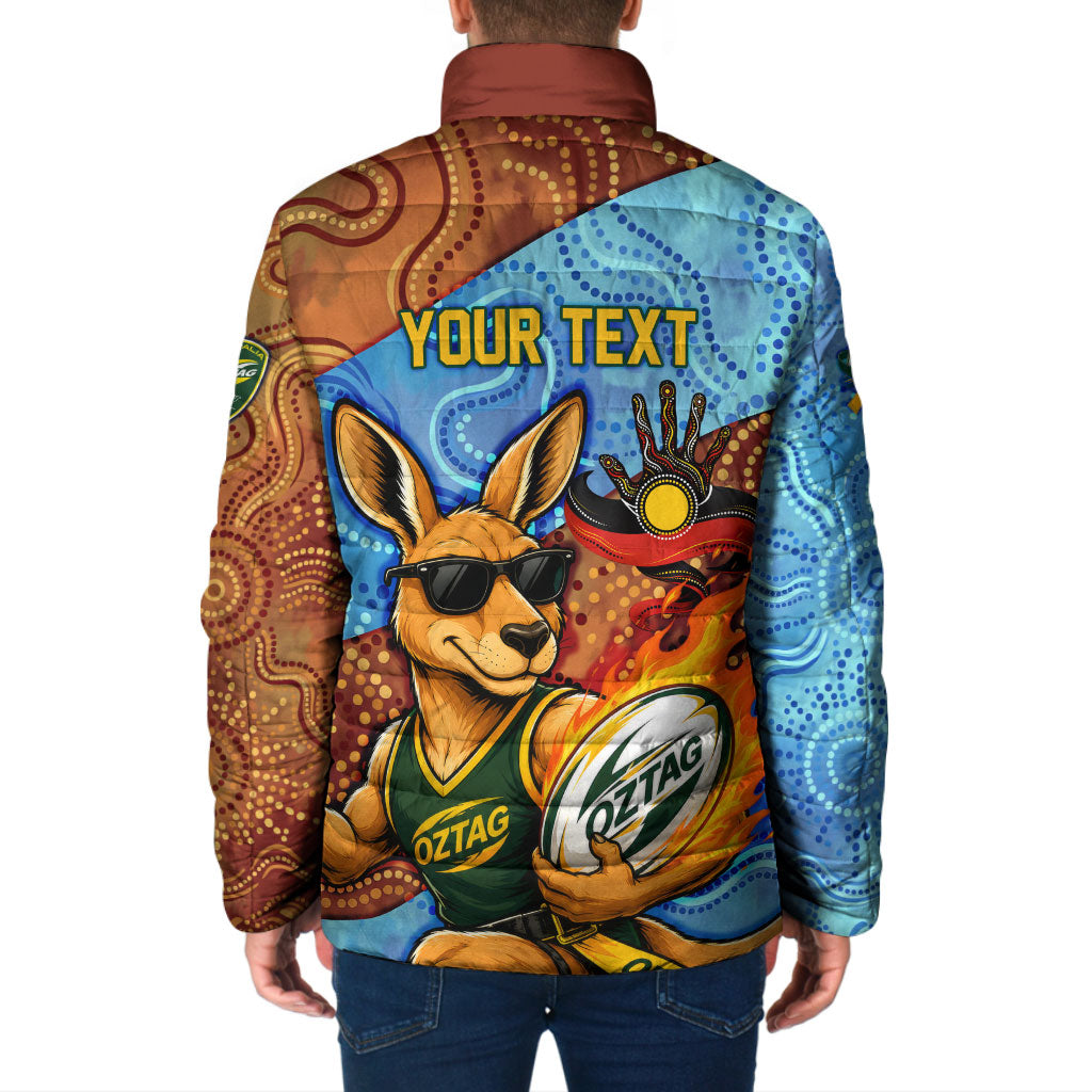 Personalised Australian Oztag Kangaroo Mascot Padded Jacket Indigenous Dot Art Style Aboriginal Culture