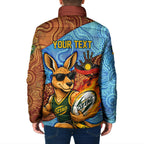 Personalised Australian Oztag Kangaroo Mascot Padded Jacket Indigenous Dot Art Style Aboriginal Culture