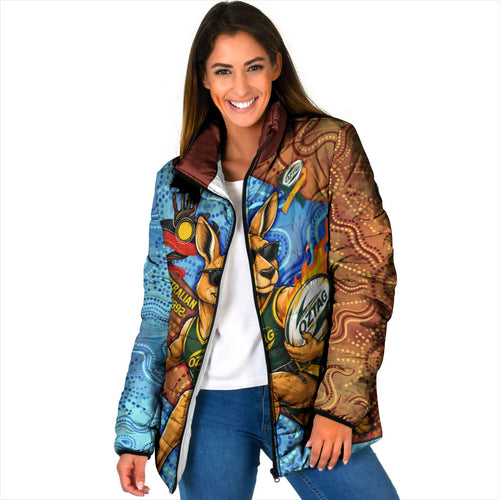 Personalised Australian Oztag Kangaroo Mascot Padded Jacket Indigenous Dot Art Style Aboriginal Culture