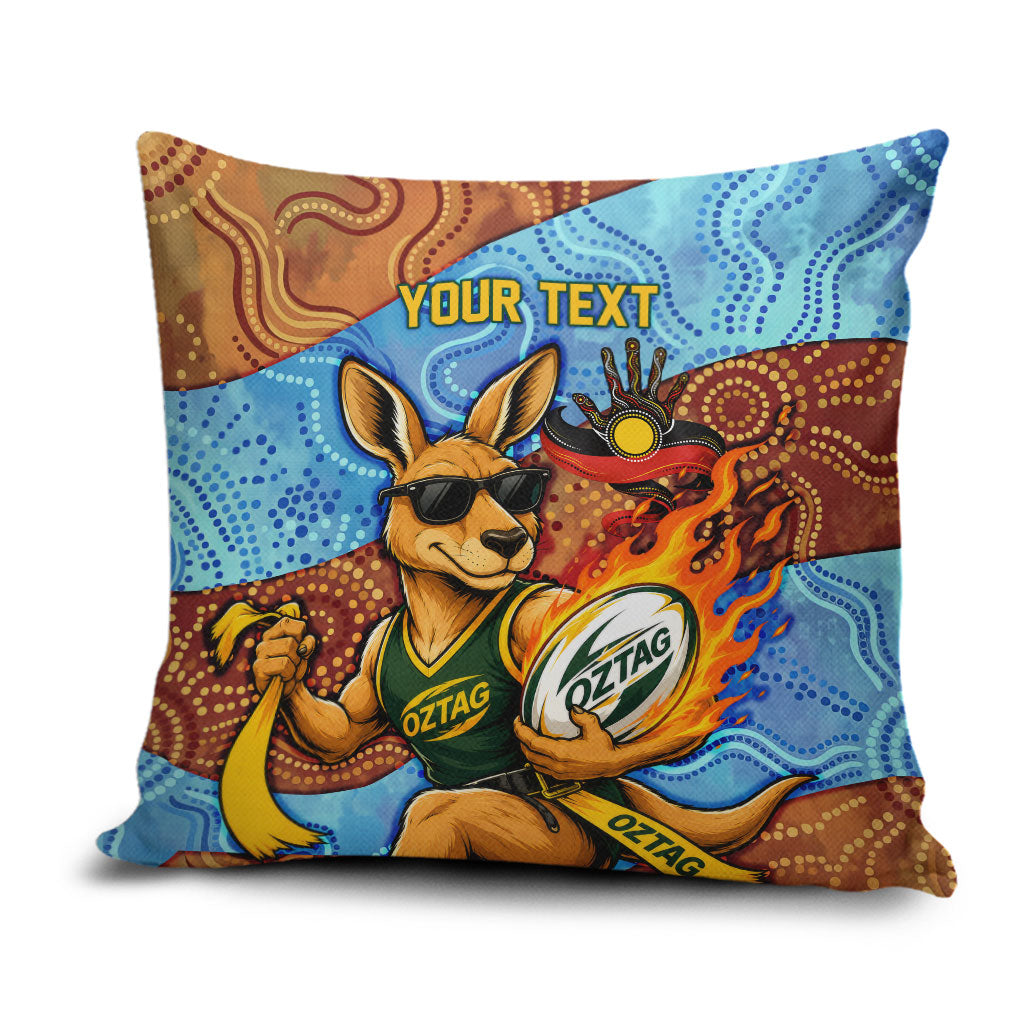 Personalised Australian Oztag Kangaroo Mascot Pillow Cover Indigenous Dot Art Style Aboriginal Culture